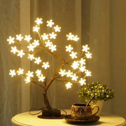 Cherry Blossom Tree Light 17" – 40 LED Artificial Flower Bonsai Lamp | USB & Battery Powered Tabletop Décor Gift