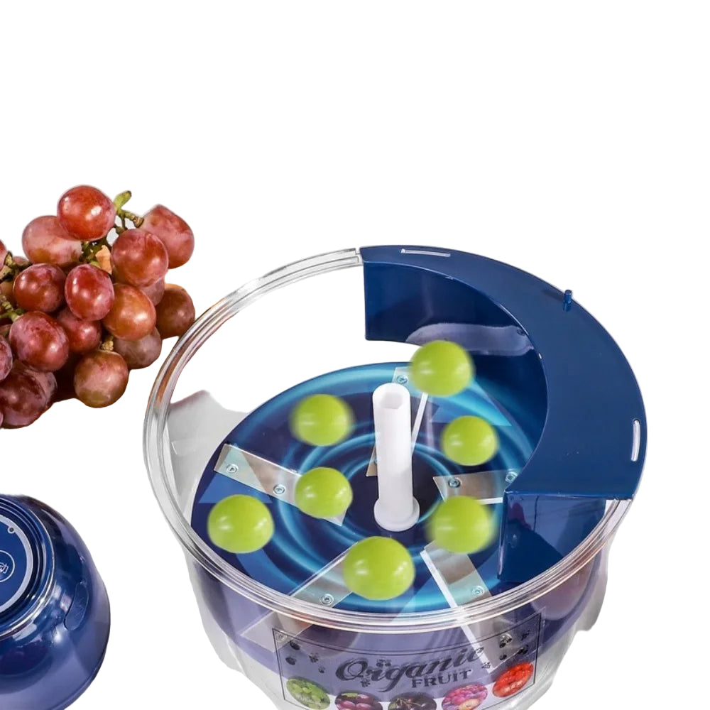Grape peeling machine with grapes on a white surface