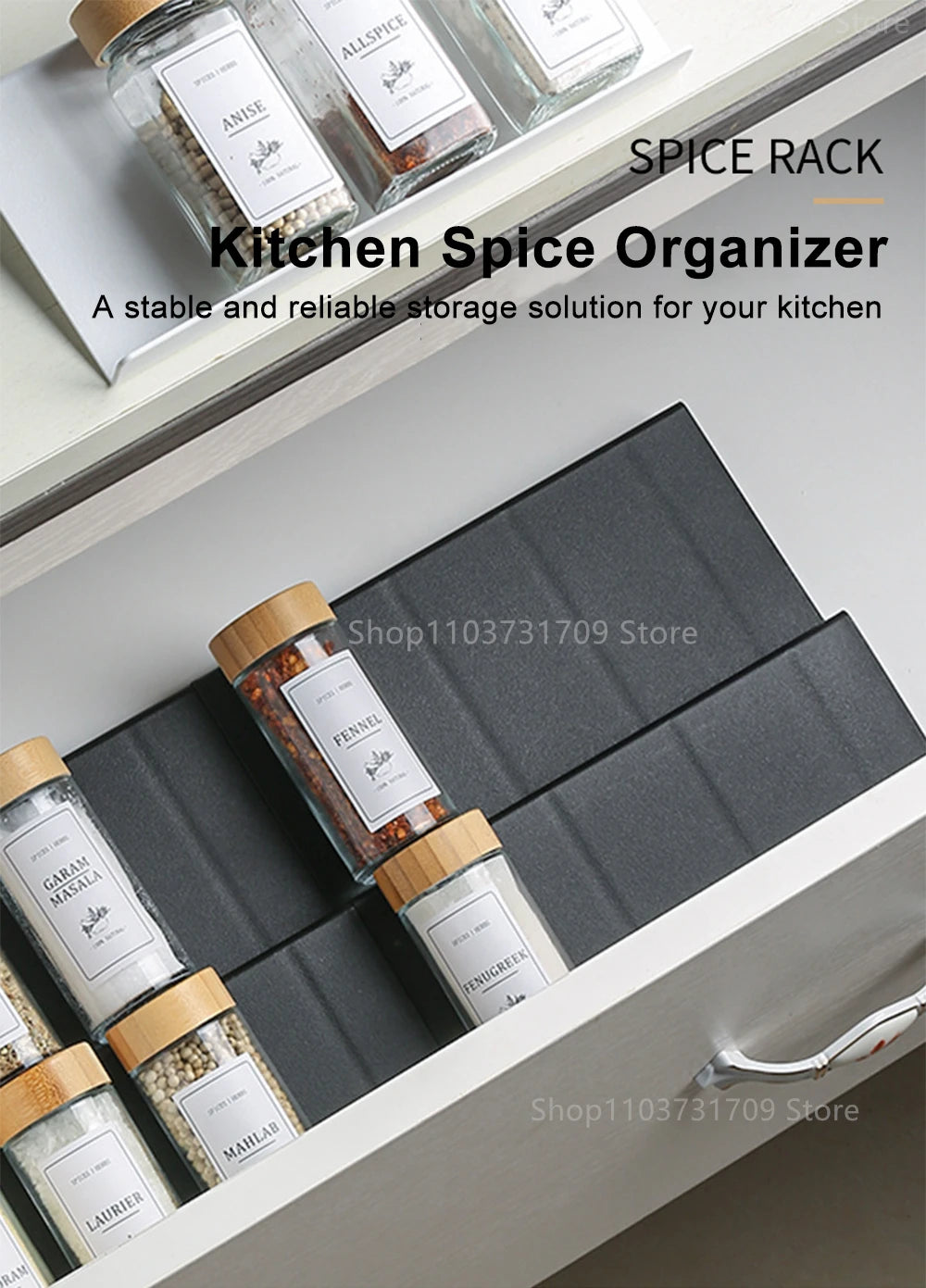 4-Layer Kitchen Spice Drawer Organizer – Adjustable Rack