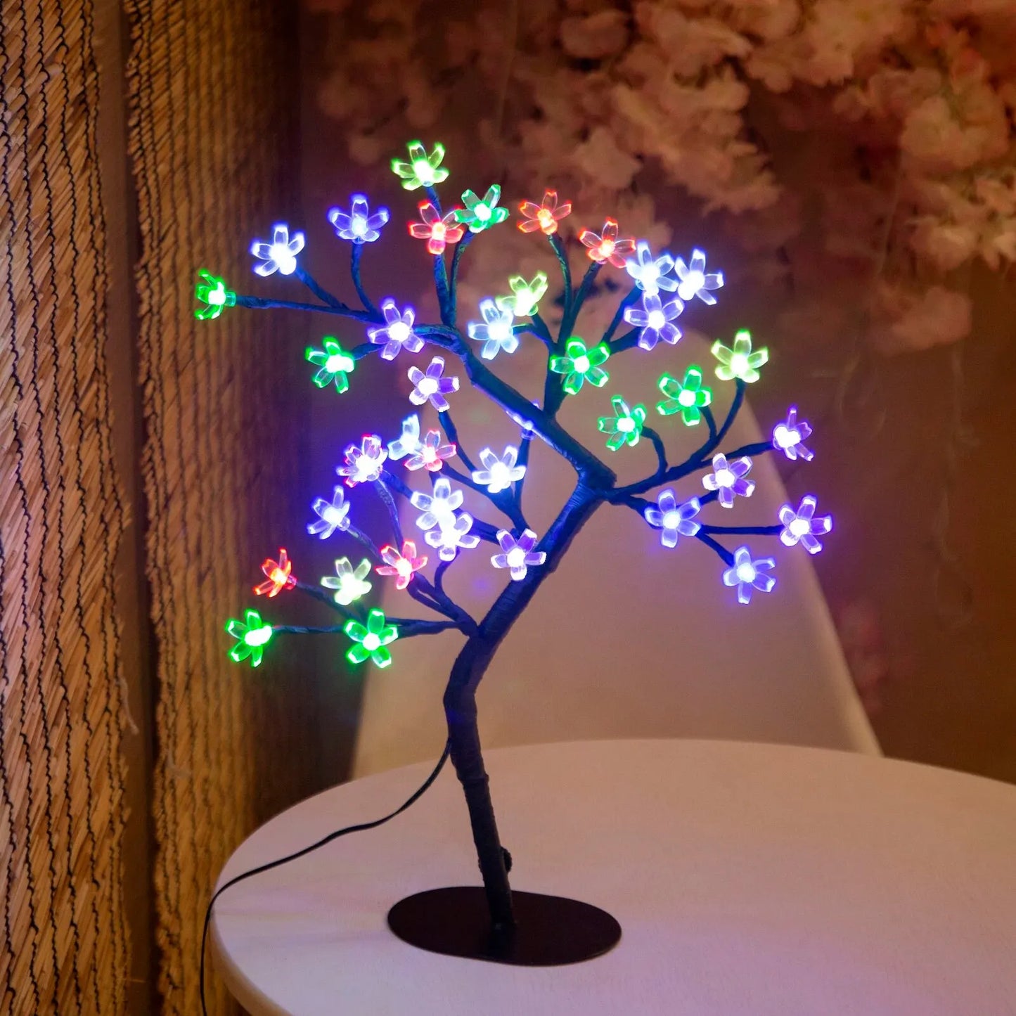 Cherry Blossom Tree Light 17" – 40 LED Artificial Flower Bonsai Lamp | USB & Battery Powered Tabletop Décor Gift