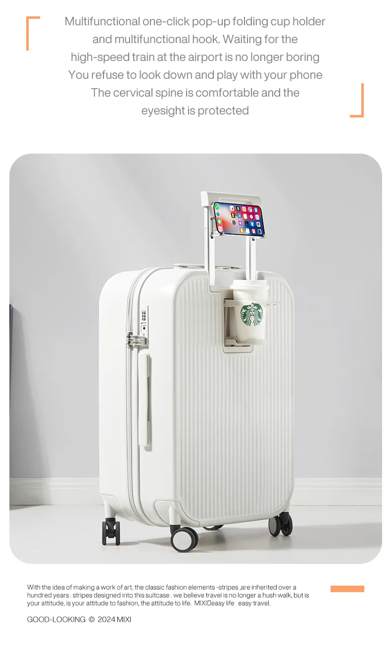Mixi Carry-On Luggage M9290 – Hard Shell Spinner Suitcase with Built-In Cup & Phone Holder
