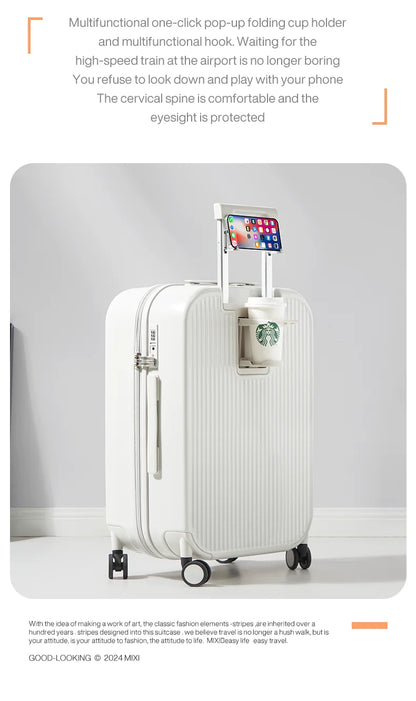 Mixi Carry-On Luggage M9290 – Hard Shell Spinner Suitcase with Built-In Cup & Phone Holder