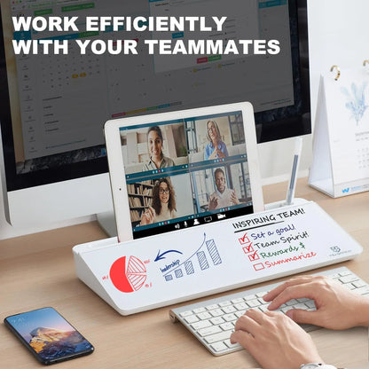 Pizarra blanca de vidrio con cajón de escritorio 