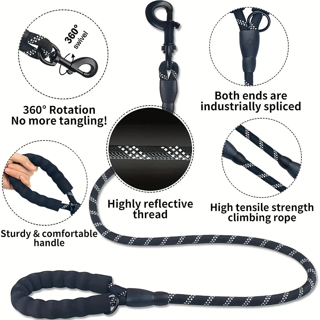 Reflective Dog Leash with Comfortable Padded Handle - SKYNIX