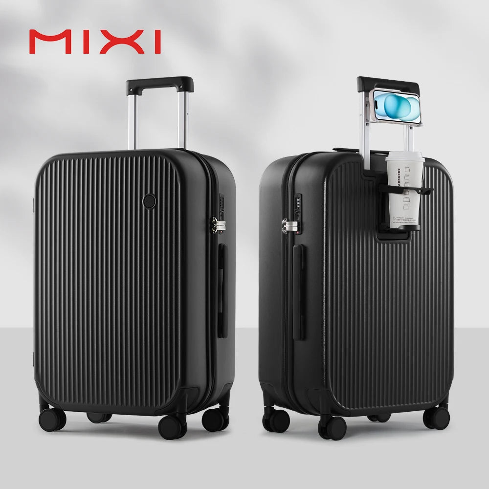 Mixi Carry-On Luggage M9290 – Hard Shell Spinner Suitcase with Built-In Cup & Phone Holder