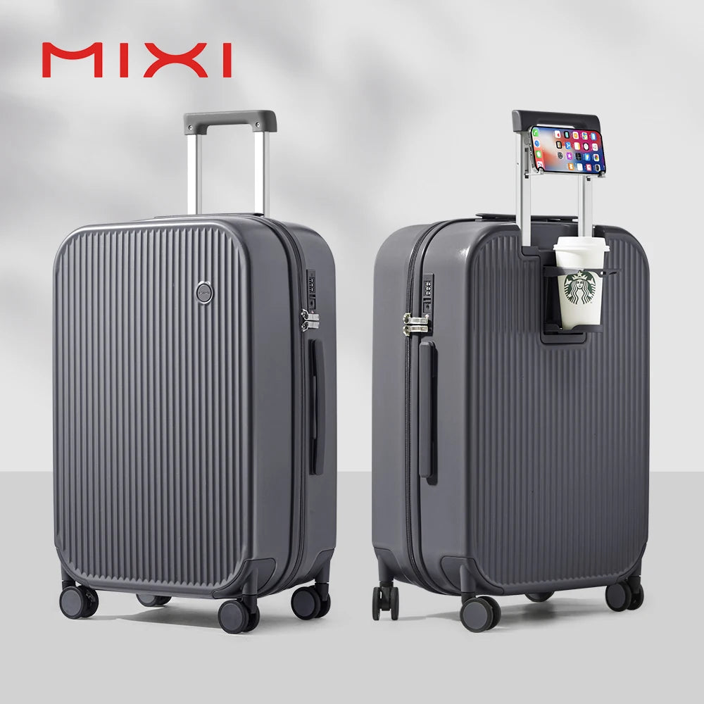 Mixi Carry-On Luggage M9290 – Hard Shell Spinner Suitcase with Built-In Cup & Phone Holder