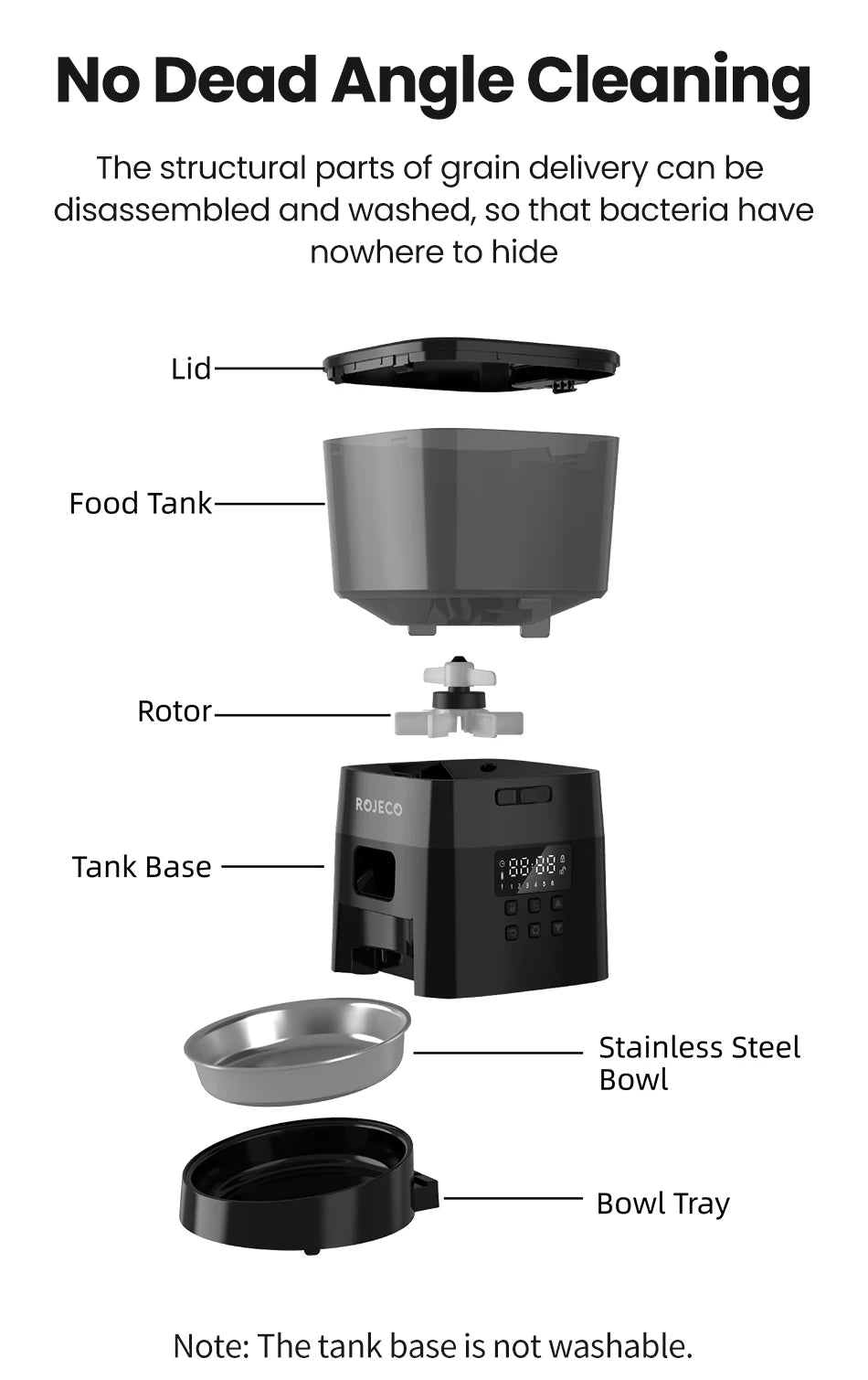 Diagram of a grain cleaning machine with labeled parts on a white background