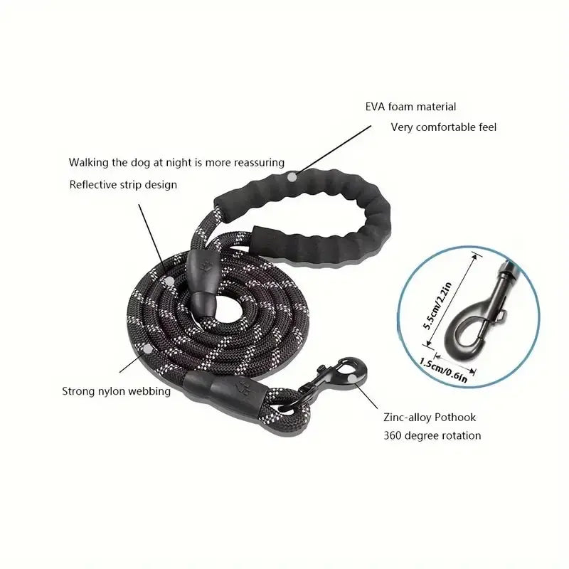 Reflective Dog Leash with Comfortable Padded Handle – Double Heavy-Duty Traction Rope for Strong Dogs