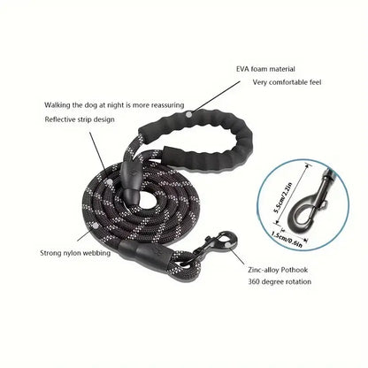 Reflective Dog Leash with Comfortable Padded Handle – Double Heavy-Duty Traction Rope for Strong Dogs