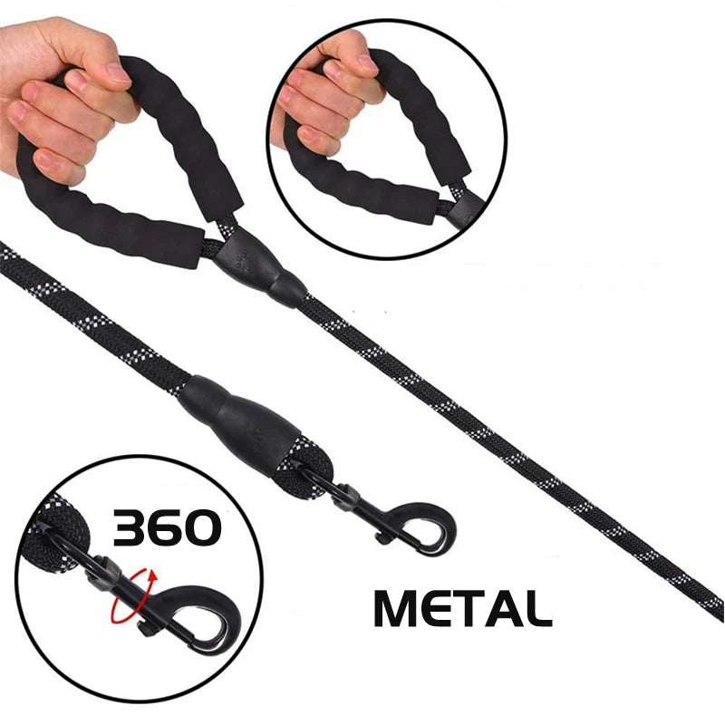 Reflective Dog Leash with Comfortable Padded Handle – Double Heavy-Duty Traction Rope for Strong Dogs