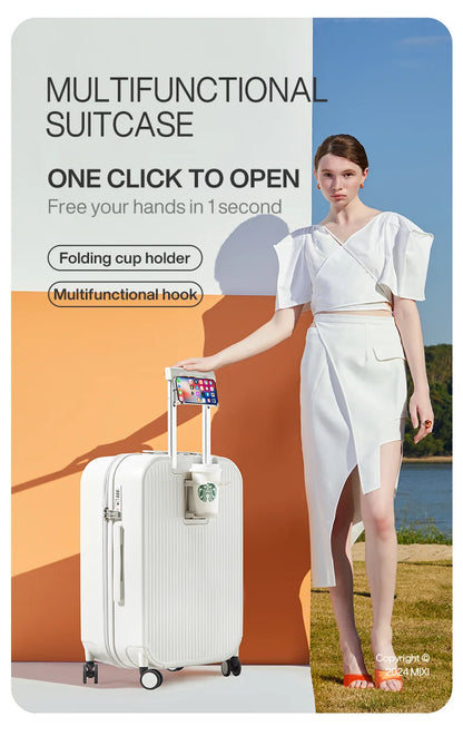 Mixi Carry-On Luggage M9290 – Hard Shell Spinner Suitcase with Built-In Cup & Phone Holder