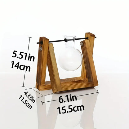 Tabletop Glass Planter – Propagation Station with Wooden Rack | Hydroponic Terrarium Vases for Home & Room Decor