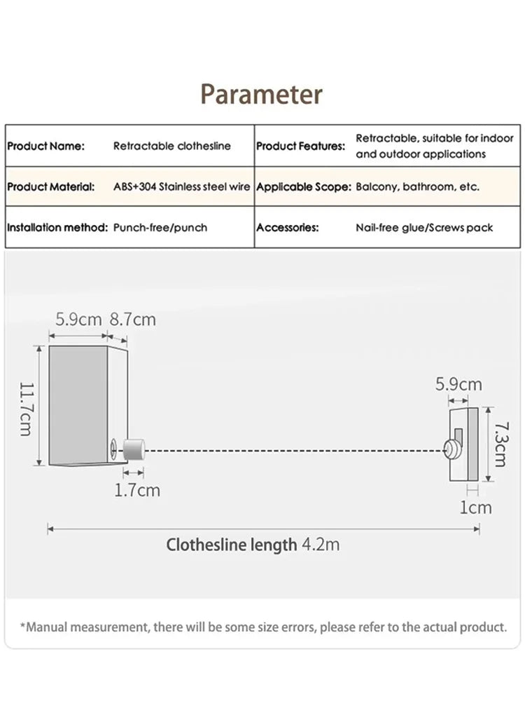 No Hole-Free Shrinkage Clothesline Invisible Bathroom Hotel Clothes Rack Wire Rope Living Room Balcony Portable Clothes Drying - SKYNIX