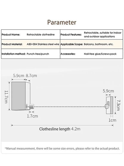No Hole-Free Shrinkage Clothesline Invisible Bathroom Hotel Clothes Rack Wire Rope Living Room Balcony Portable Clothes Drying - SKYNIX