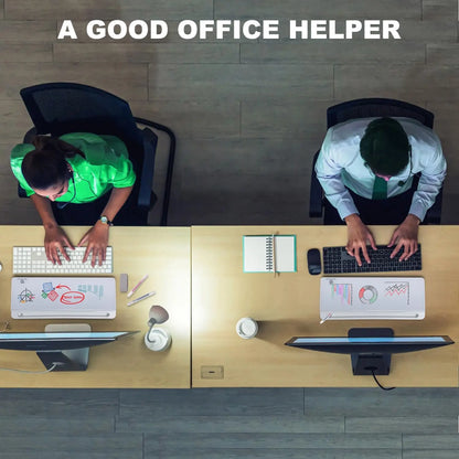 Pizarra blanca de vidrio con cajón de escritorio 