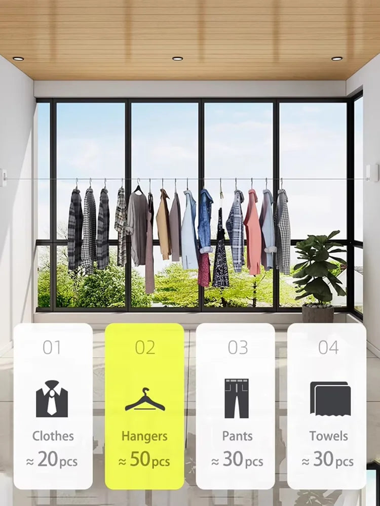 No Hole-Free Shrinkage Clothesline Invisible Bathroom Hotel Clothes Rack Wire Rope Living Room Balcony Portable Clothes Drying - SKYNIX