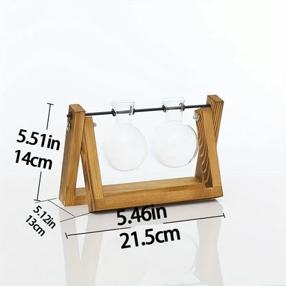 Tabletop Glass Planter – Propagation Station with Wooden Rack | Hydroponic Terrarium Vases for Home & Room Decor