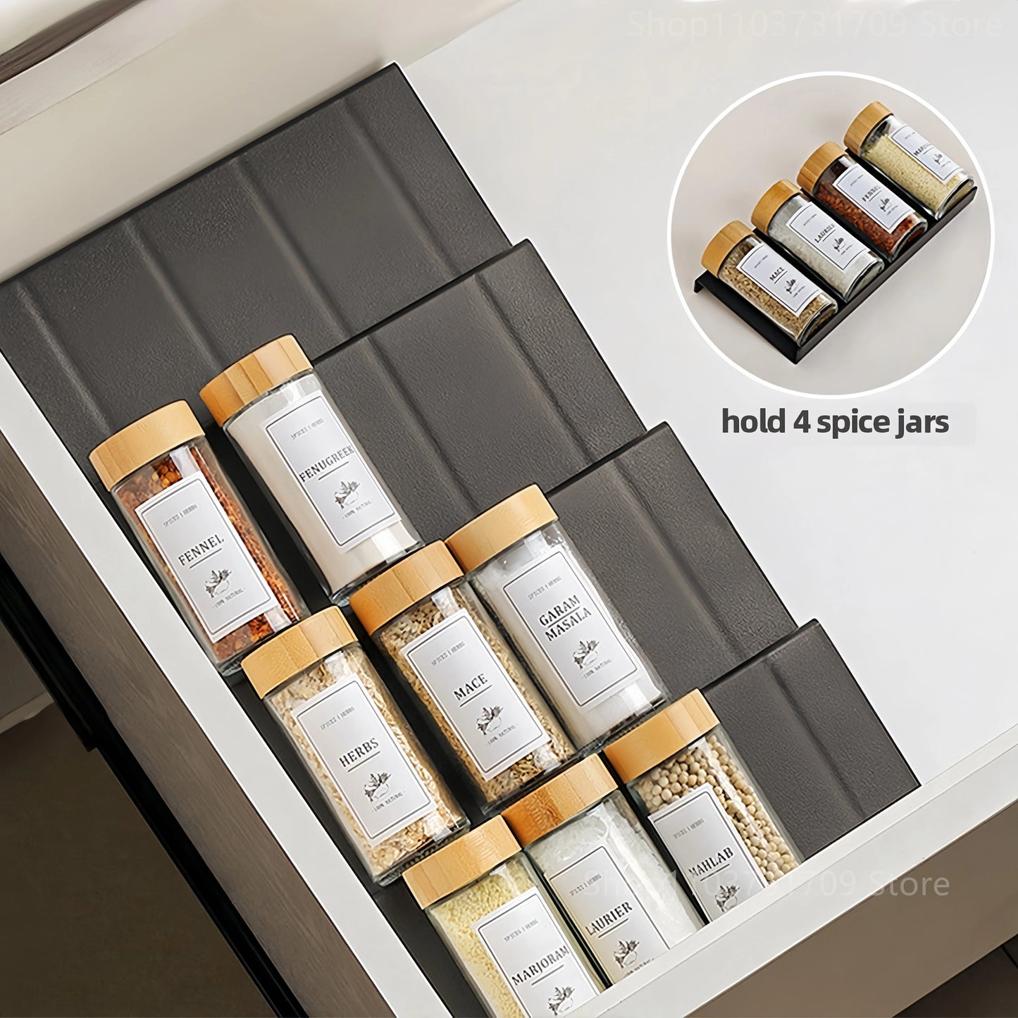 4-Layer Kitchen Spice Drawer Organizer – Adjustable Rack