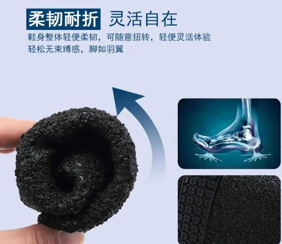 Black shoe insert with text on a light blue background