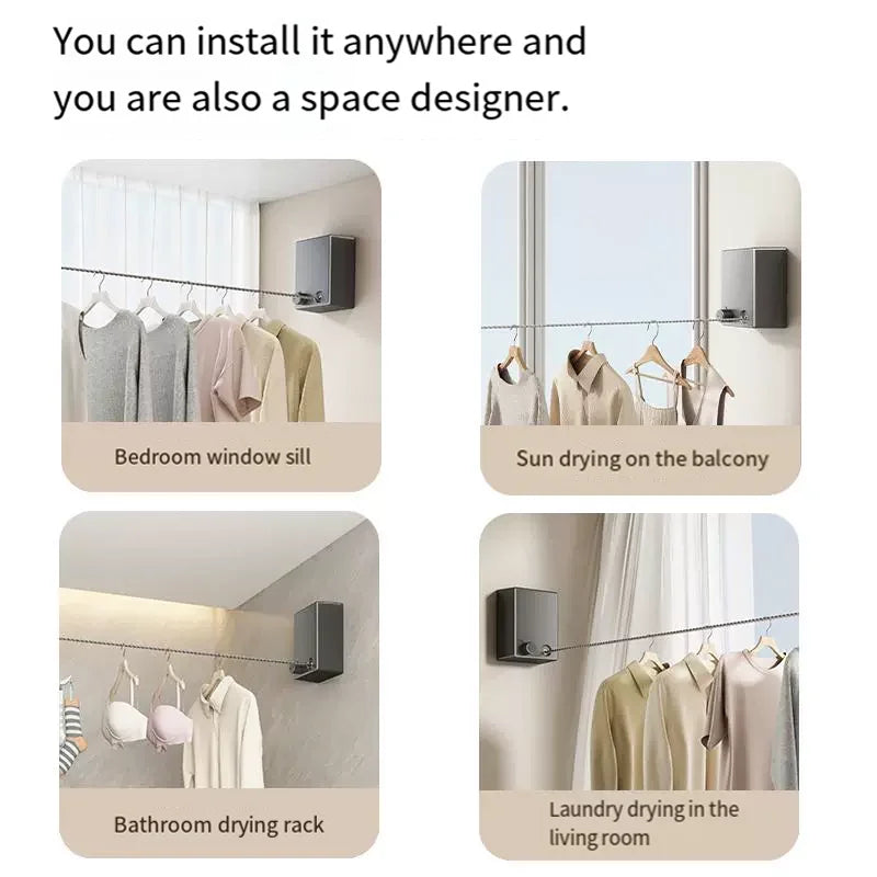 No Hole-Free Shrinkage Clothesline Invisible Bathroom Hotel Clothes Rack Wire Rope Living Room Balcony Portable Clothes Drying - SKYNIX