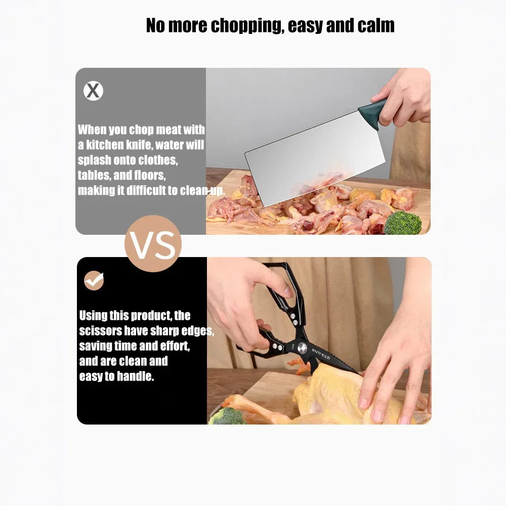 Multifunctionele keukenschaar – robuuste pluimveeschaar met visschubbenschraper, flesopener en notenkraker