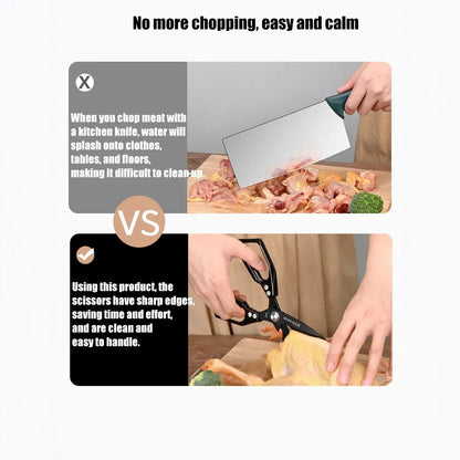 Multifunctionele keukenschaar – robuuste pluimveeschaar met visschubbenschraper, flesopener en notenkraker