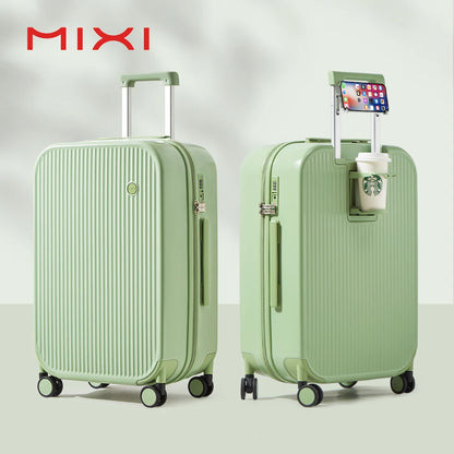 Mixi Carry-On Luggage M9290 – Hard Shell Spinner Suitcase with Built-In Cup & Phone Holder