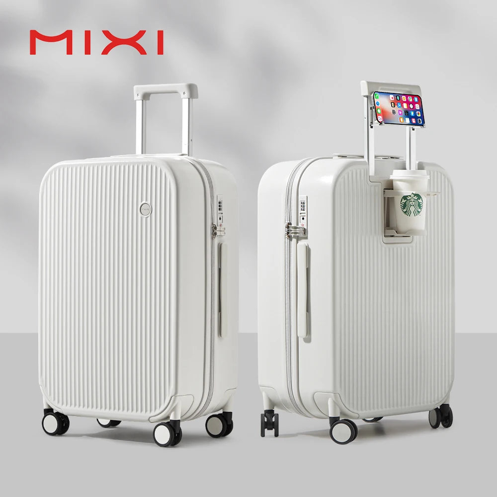 Mixi Carry-On Luggage M9290 – Hard Shell Spinner Suitcase with Built-In Cup & Phone Holder