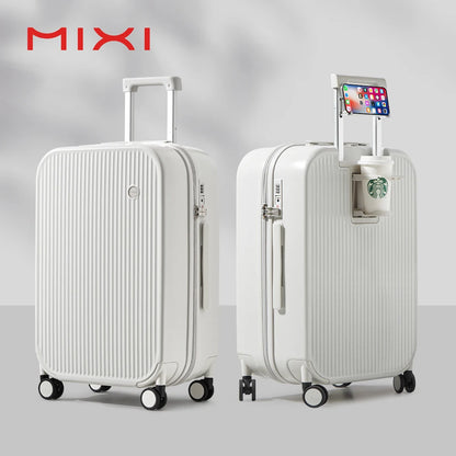 Mixi Carry-On Luggage M9290 – Hard Shell Spinner Suitcase with Built-In Cup & Phone Holder