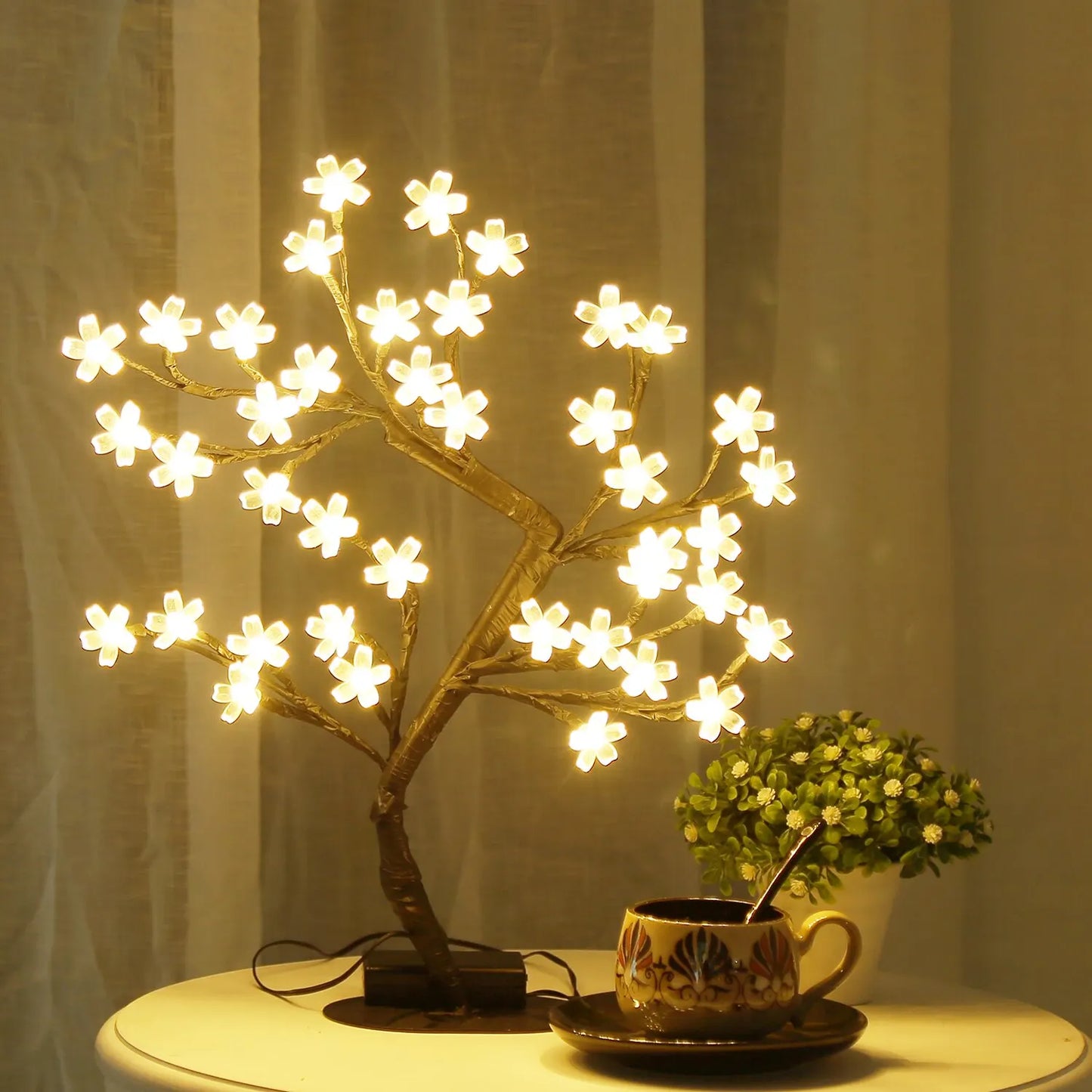Cherry Blossom Tree Light 17" – 40 LED Artificial Flower Bonsai Lamp | USB & Battery Powered Tabletop Décor Gift