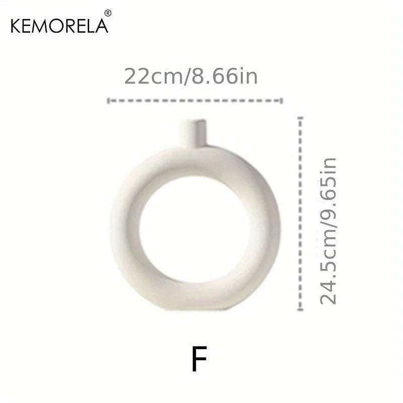 Nordic Ceramic Donut Vase – Circular Hollow Flower Pot for Home & Office Decor