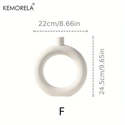 Nordic Ceramic Donut Vase – Circular Hollow Flower Pot for Home & Office Decor
