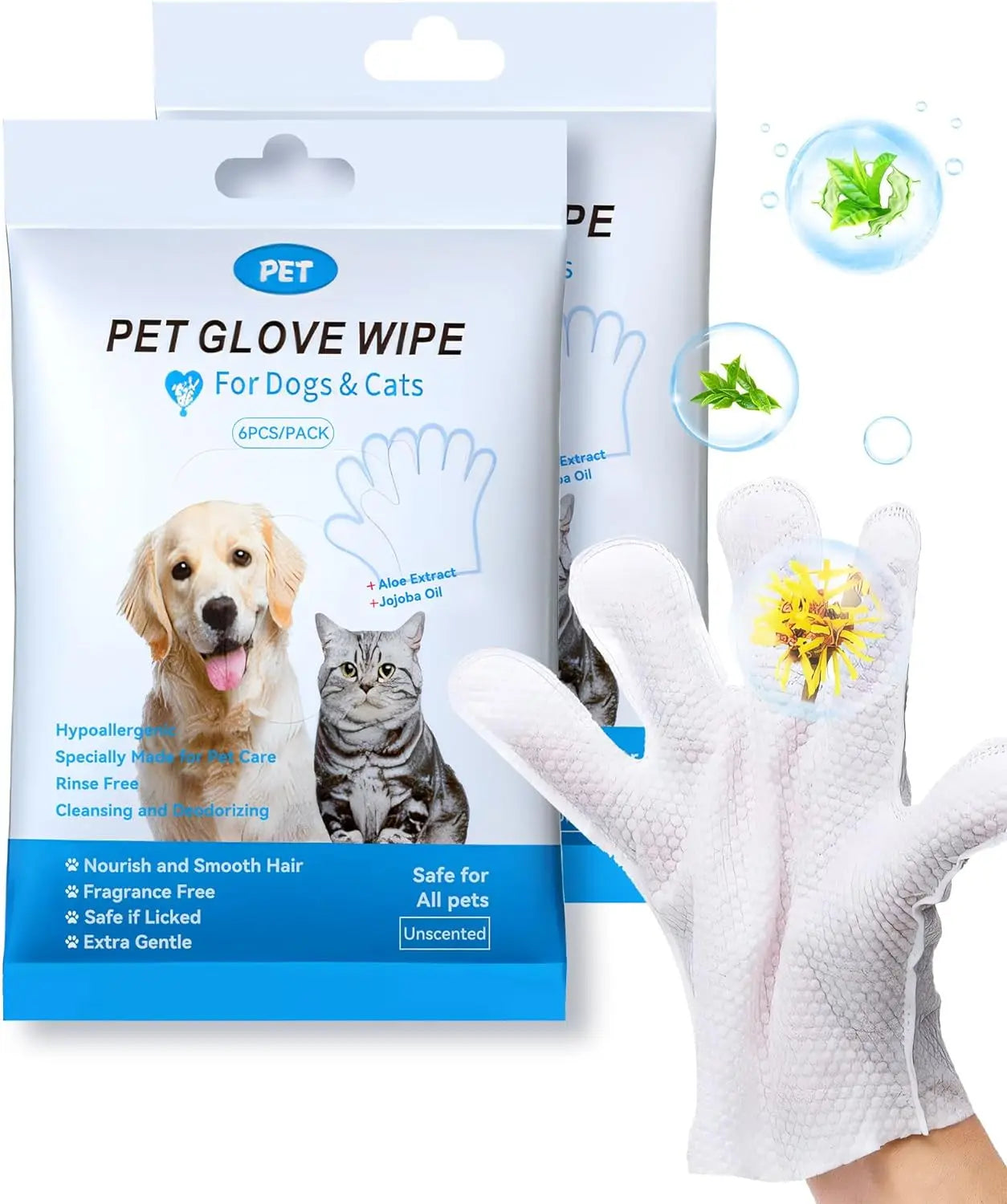 🐾 Pet Cleaning Wipes Gloves – Deodorizing & Grooming Wipes for Dogs, Cats & Small Pets - SKYNIX