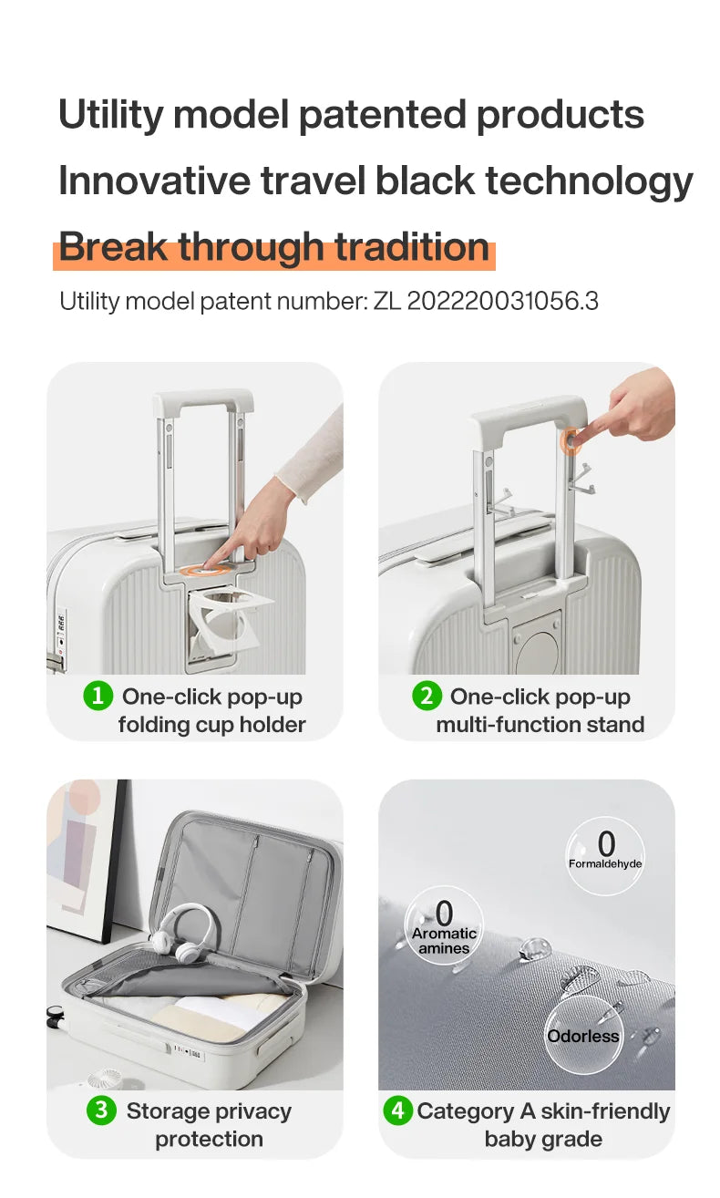 Mixi Carry-On Luggage M9290 – Hard Shell Spinner Suitcase with Built-In Cup & Phone Holder