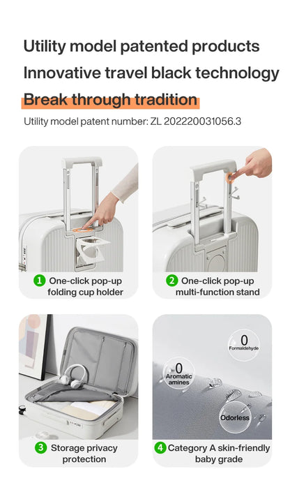 Mixi Carry-On Luggage M9290 – Hard Shell Spinner Suitcase with Built-In Cup & Phone Holder