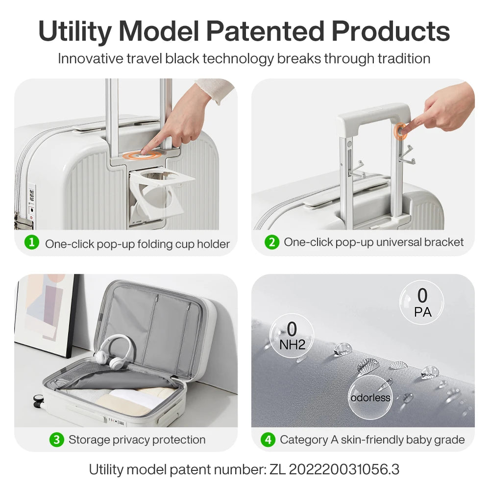 Mixi Carry-On Luggage M9290 – Hard Shell Spinner Suitcase with Built-In Cup & Phone Holder