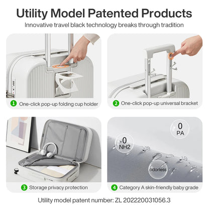 Mixi Carry-On Luggage M9290 – Hard Shell Spinner Suitcase with Built-In Cup & Phone Holder