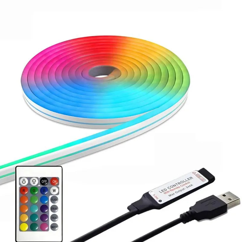 5V LED Neon Strip Lights – USB Powered, Music Sync, Waterproof Indoor Outdoor Flexible Lighting
