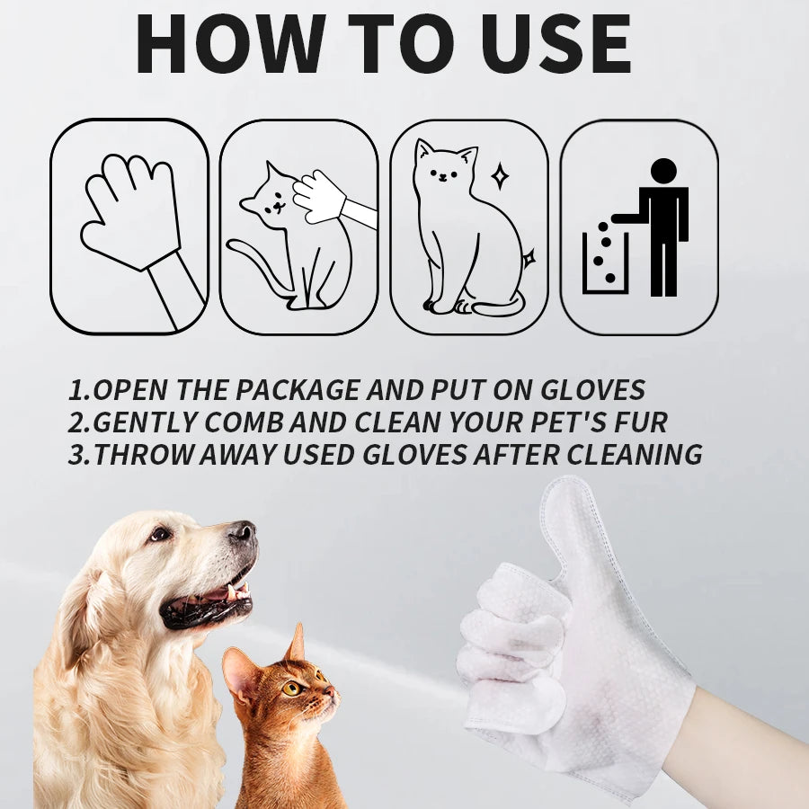 🐾 Pet Cleaning Wipes Gloves – Deodorizing & Grooming Wipes for Dogs, Cats & Small Pets - SKYNIX