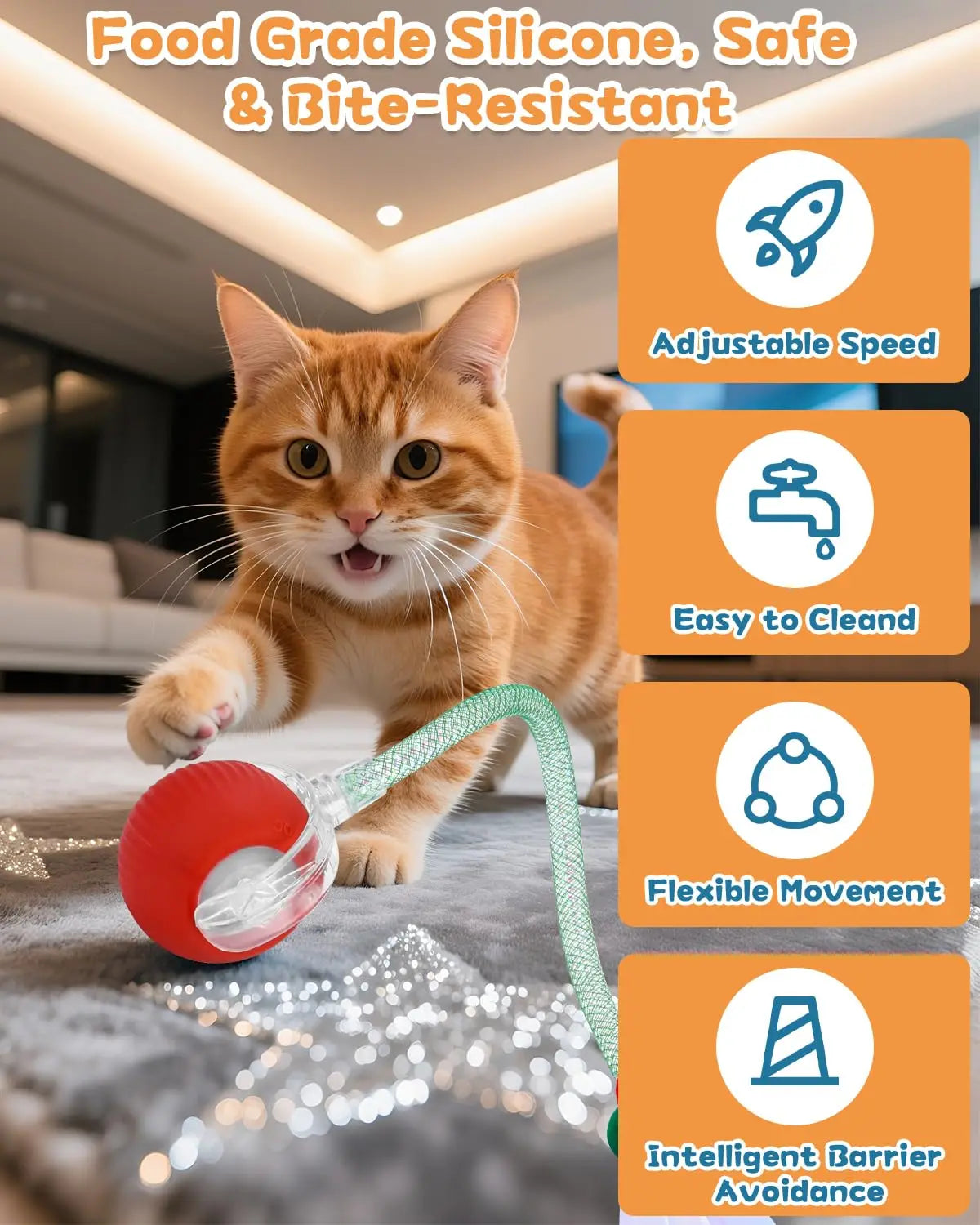 Cat Interactive Smart Ball Toy with Tail – Automatic Rolling, Rechargeable Mouse Toy for Indoor Cats & Kittens