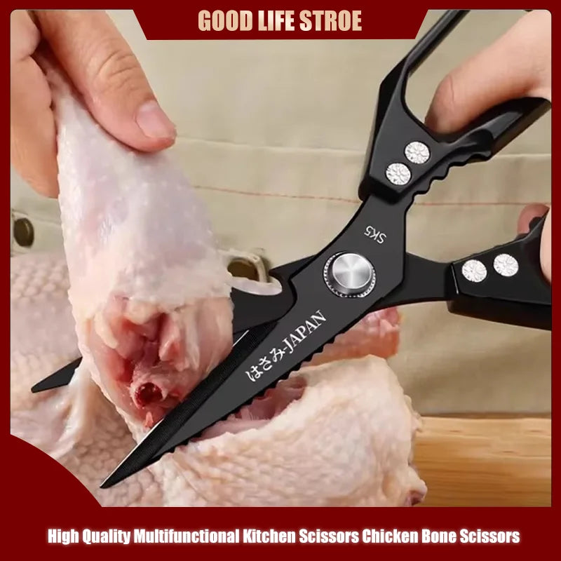 Multifunctionele keukenschaar – robuuste pluimveeschaar met visschubbenschraper, flesopener en notenkraker