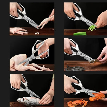 Multifunctionele keukenschaar – robuuste pluimveeschaar met visschubbenschraper, flesopener en notenkraker
