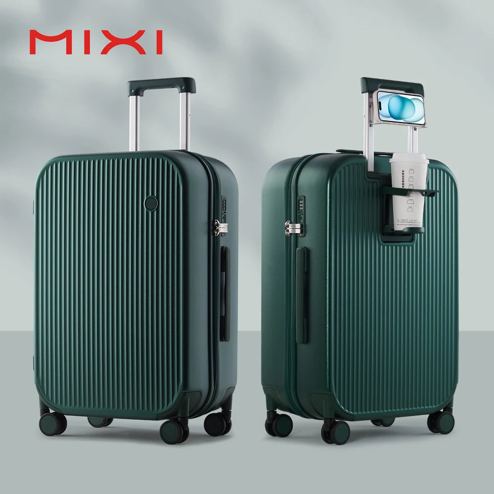 Mixi Carry-On Luggage M9290 – Hard Shell Spinner Suitcase with Built-In Cup & Phone Holder