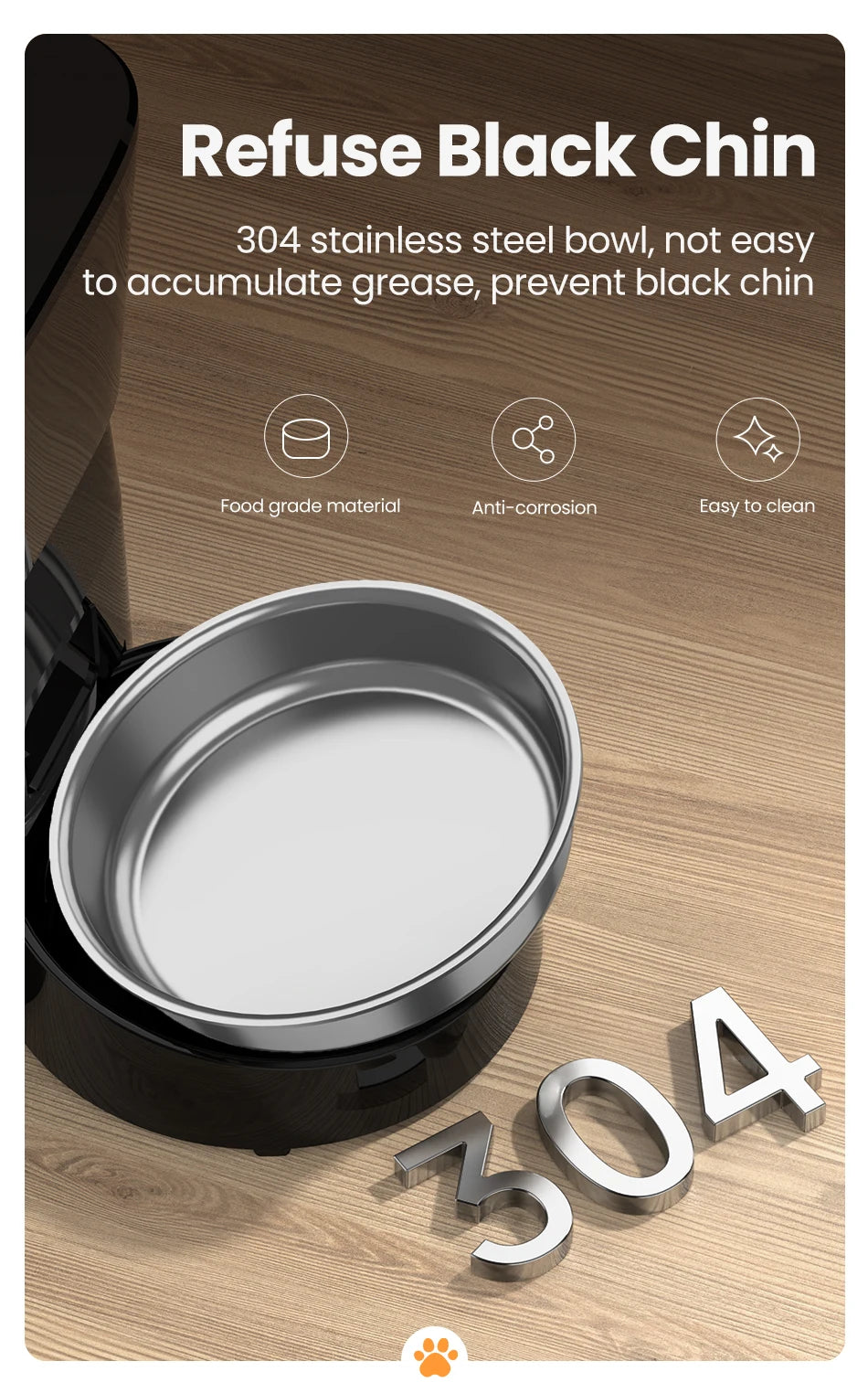 304 stainless steel bowl with text on a wooden background