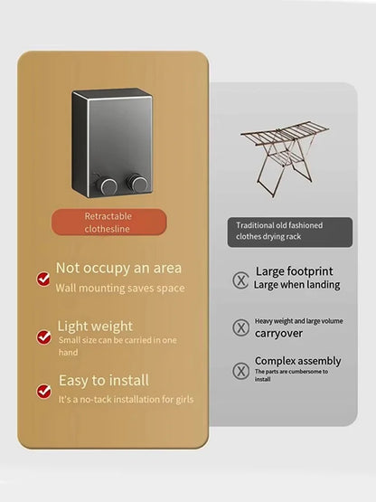 No Hole-Free Shrinkage Clothesline Invisible Bathroom Hotel Clothes Rack Wire Rope Living Room Balcony Portable Clothes Drying - SKYNIX