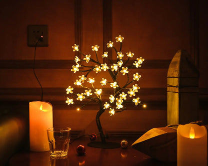 Cherry Blossom Tree Light 17" – 40 LED Artificial Flower Bonsai Lamp | USB & Battery Powered Tabletop Décor Gift