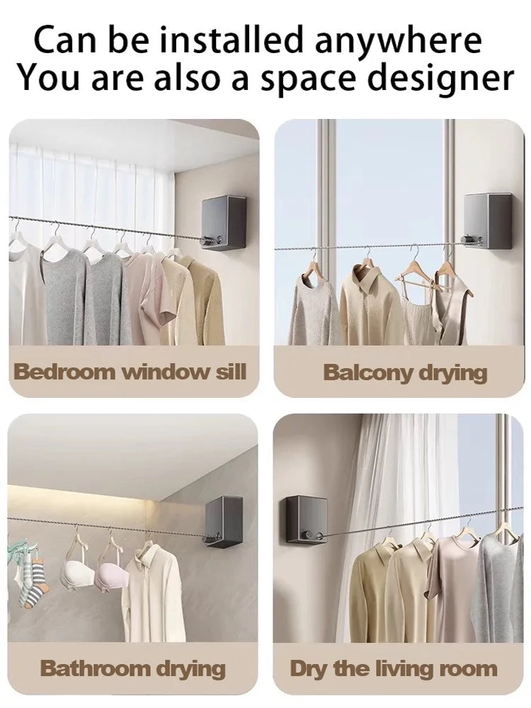 No Hole-Free Shrinkage Clothesline Invisible Bathroom Hotel Clothes Rack Wire Rope Living Room Balcony Portable Clothes Drying - SKYNIX