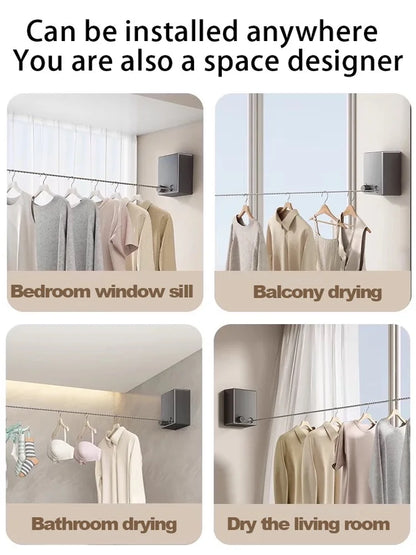 No Hole-Free Shrinkage Clothesline Invisible Bathroom Hotel Clothes Rack Wire Rope Living Room Balcony Portable Clothes Drying - SKYNIX