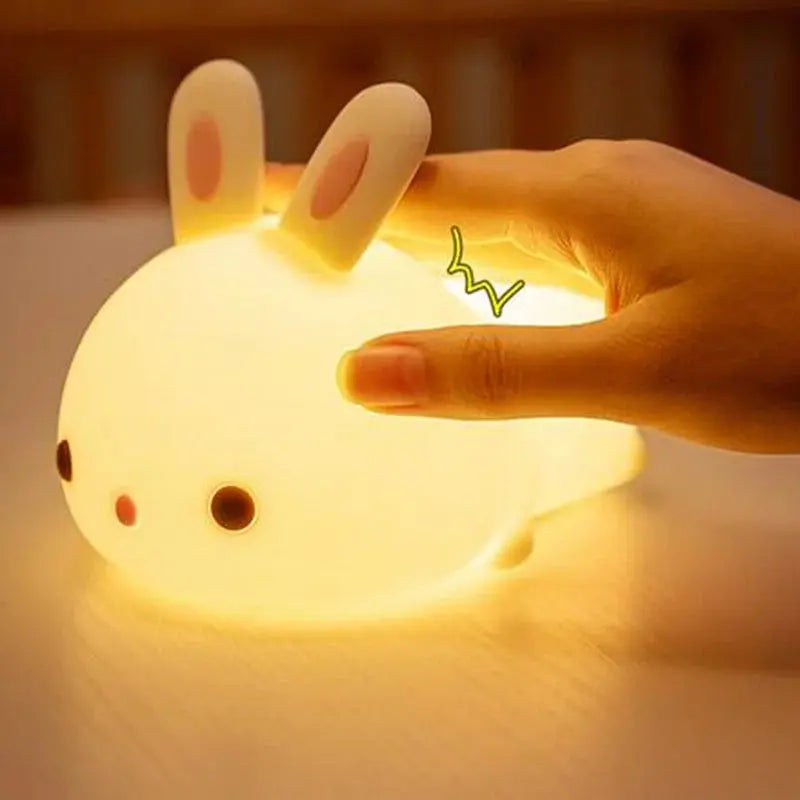 Touch Sensor LED Bunny Night Light – 16 Color USB Rechargeable Silicone Lamp for Kids SKYNIX