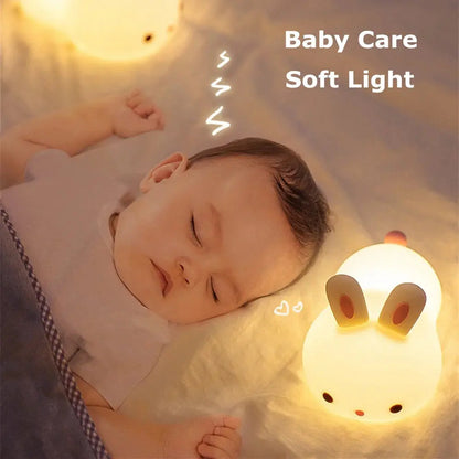 Touch Sensor LED Bunny Night Light – 16 Color USB Rechargeable Silicone Lamp for Kids SKYNIX